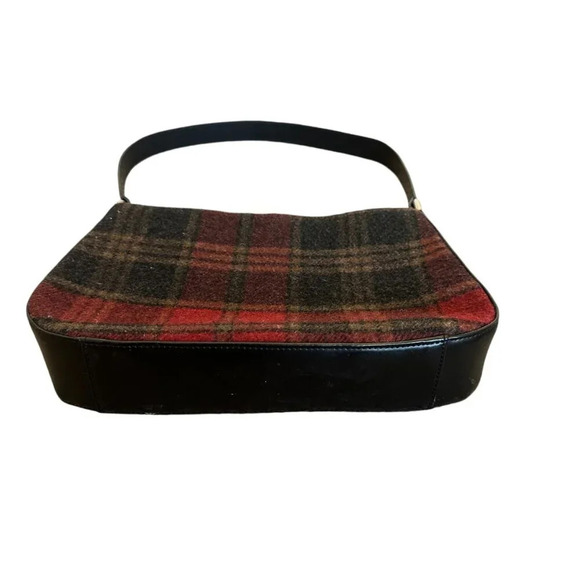 Eddie Bauer 100% Wool Plaid Mini Purse Handbag Leather Trim Small Women's - Picture 4 of 8